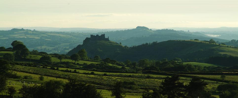 Carreg Cennen Castle and Paxton s Tower from the Black Mountain